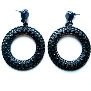SHINE ON! Black 2" Carved Decorative Loop Earrings